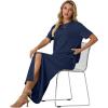 imageGRECERELLE Women Summer Casual 2 Piece Sets CrewNeck WrinkleFree Top amp Elastic Waist Maxi Front Slit Skirt with PocketsNavy Blue