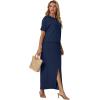 imageGRECERELLE Women Summer Casual 2 Piece Sets CrewNeck WrinkleFree Top amp Elastic Waist Maxi Front Slit Skirt with PocketsNavy Blue