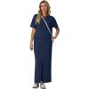 imageGRECERELLE Women Summer Casual 2 Piece Sets CrewNeck WrinkleFree Top amp Elastic Waist Maxi Front Slit Skirt with PocketsNavy Blue