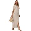 imageGRECERELLE Women Summer Casual 2 Piece Sets CrewNeck WrinkleFree Top amp Elastic Waist Maxi Front Slit Skirt with PocketsOatmeal
