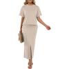 imageGRECERELLE Women Summer Casual 2 Piece Sets CrewNeck WrinkleFree Top amp Elastic Waist Maxi Front Slit Skirt with PocketsOatmeal