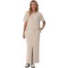 imageGRECERELLE Women Summer Casual 2 Piece Sets CrewNeck WrinkleFree Top amp Elastic Waist Maxi Front Slit Skirt with PocketsOatmeal