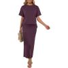 imageGRECERELLE Women Summer Casual 2 Piece Sets CrewNeck WrinkleFree Top amp Elastic Waist Maxi Front Slit Skirt with PocketsRosewood