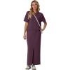 imageGRECERELLE Women Summer Casual 2 Piece Sets CrewNeck WrinkleFree Top amp Elastic Waist Maxi Front Slit Skirt with PocketsRosewood