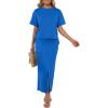 imageGRECERELLE Women Summer Casual 2 Piece Sets CrewNeck WrinkleFree Top amp Elastic Waist Maxi Front Slit Skirt with PocketsRoyal Blue