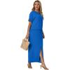 imageGRECERELLE Women Summer Casual 2 Piece Sets CrewNeck WrinkleFree Top amp Elastic Waist Maxi Front Slit Skirt with PocketsRoyal Blue