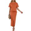 imageGRECERELLE Women Summer Casual 2 Piece Sets CrewNeck WrinkleFree Top amp Elastic Waist Maxi Front Slit Skirt with PocketsTan
