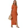 imageGRECERELLE Women Summer Casual 2 Piece Sets CrewNeck WrinkleFree Top amp Elastic Waist Maxi Front Slit Skirt with PocketsTan