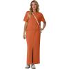 imageGRECERELLE Women Summer Casual 2 Piece Sets CrewNeck WrinkleFree Top amp Elastic Waist Maxi Front Slit Skirt with PocketsTan