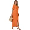imageGRECERELLE Women Summer Casual 2 Piece Sets CrewNeck WrinkleFree Top amp Elastic Waist Maxi Front Slit Skirt with PocketsVibrant Orange