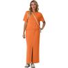 imageGRECERELLE Women Summer Casual 2 Piece Sets CrewNeck WrinkleFree Top amp Elastic Waist Maxi Front Slit Skirt with PocketsVibrant Orange