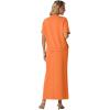imageGRECERELLE Women Summer Casual 2 Piece Sets CrewNeck WrinkleFree Top amp Elastic Waist Maxi Front Slit Skirt with PocketsVibrant Orange