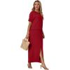 imageGRECERELLE Women Summer Casual 2 Piece Sets CrewNeck WrinkleFree Top amp Elastic Waist Maxi Front Slit Skirt with PocketsWine Red