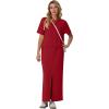 imageGRECERELLE Women Summer Casual 2 Piece Sets CrewNeck WrinkleFree Top amp Elastic Waist Maxi Front Slit Skirt with PocketsWine Red
