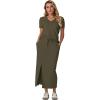 imageGRECERELLE Women Summer Casual 2 Piece Sets VNeck WrinkleFree Top amp Elastic Waist Midi Side Slit Skirt with PocketsArmy Green