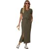 imageGRECERELLE Women Summer Casual 2 Piece Sets VNeck WrinkleFree Top amp Elastic Waist Midi Side Slit Skirt with PocketsArmy Green