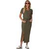 imageGRECERELLE Women Summer Casual 2 Piece Sets VNeck WrinkleFree Top amp Elastic Waist Midi Side Slit Skirt with PocketsArmy Green