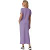 imageGRECERELLE Women Summer Casual 2 Piece Sets VNeck WrinkleFree Top amp Elastic Waist Midi Side Slit Skirt with PocketsAura Indigo