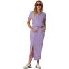 imageGRECERELLE Women Summer Casual 2 Piece Sets VNeck WrinkleFree Top amp Elastic Waist Midi Side Slit Skirt with PocketsAura Indigo