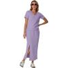 imageGRECERELLE Women Summer Casual 2 Piece Sets VNeck WrinkleFree Top amp Elastic Waist Midi Side Slit Skirt with PocketsAura Indigo