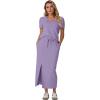imageGRECERELLE Women Summer Casual 2 Piece Sets VNeck WrinkleFree Top amp Elastic Waist Midi Side Slit Skirt with PocketsAura Indigo