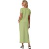 imageGRECERELLE Women Summer Casual 2 Piece Sets VNeck WrinkleFree Top amp Elastic Waist Midi Side Slit Skirt with PocketsAvocado Green