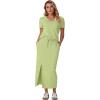 imageGRECERELLE Women Summer Casual 2 Piece Sets VNeck WrinkleFree Top amp Elastic Waist Midi Side Slit Skirt with PocketsAvocado Green