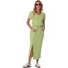 imageGRECERELLE Women Summer Casual 2 Piece Sets VNeck WrinkleFree Top amp Elastic Waist Midi Side Slit Skirt with PocketsAvocado Green