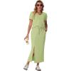 imageGRECERELLE Women Summer Casual 2 Piece Sets VNeck WrinkleFree Top amp Elastic Waist Midi Side Slit Skirt with PocketsAvocado Green