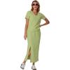 imageGRECERELLE Women Summer Casual 2 Piece Sets VNeck WrinkleFree Top amp Elastic Waist Midi Side Slit Skirt with PocketsAvocado Green