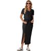 imageGRECERELLE Women Summer Casual 2 Piece Sets VNeck WrinkleFree Top amp Elastic Waist Midi Side Slit Skirt with PocketsBlack