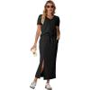 imageGRECERELLE Women Summer Casual 2 Piece Sets VNeck WrinkleFree Top amp Elastic Waist Midi Side Slit Skirt with PocketsBlack