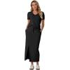 imageGRECERELLE Women Summer Casual 2 Piece Sets VNeck WrinkleFree Top amp Elastic Waist Midi Side Slit Skirt with PocketsBlack