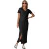 imageGRECERELLE Women Summer Casual 2 Piece Sets VNeck WrinkleFree Top amp Elastic Waist Midi Side Slit Skirt with PocketsBlack