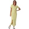 imageGRECERELLE Women Summer Casual 2 Piece Sets VNeck WrinkleFree Top amp Elastic Waist Midi Side Slit Skirt with PocketsButter Yellow