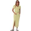 imageGRECERELLE Women Summer Casual 2 Piece Sets VNeck WrinkleFree Top amp Elastic Waist Midi Side Slit Skirt with PocketsButter Yellow