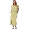 imageGRECERELLE Women Summer Casual 2 Piece Sets VNeck WrinkleFree Top amp Elastic Waist Midi Side Slit Skirt with PocketsButter Yellow