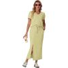 imageGRECERELLE Women Summer Casual 2 Piece Sets VNeck WrinkleFree Top amp Elastic Waist Midi Side Slit Skirt with PocketsButter Yellow