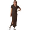 imageGRECERELLE Women Summer Casual 2 Piece Sets VNeck WrinkleFree Top amp Elastic Waist Midi Side Slit Skirt with PocketsDark Coffee