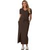 imageGRECERELLE Women Summer Casual 2 Piece Sets VNeck WrinkleFree Top amp Elastic Waist Midi Side Slit Skirt with PocketsDark Coffee