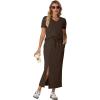 imageGRECERELLE Women Summer Casual 2 Piece Sets VNeck WrinkleFree Top amp Elastic Waist Midi Side Slit Skirt with PocketsDark Coffee