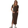 imageGRECERELLE Women Summer Casual 2 Piece Sets VNeck WrinkleFree Top amp Elastic Waist Midi Side Slit Skirt with PocketsDark Coffee
