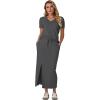 imageGRECERELLE Women Summer Casual 2 Piece Sets VNeck WrinkleFree Top amp Elastic Waist Midi Side Slit Skirt with PocketsDark Gray