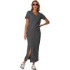 imageGRECERELLE Women Summer Casual 2 Piece Sets VNeck WrinkleFree Top amp Elastic Waist Midi Side Slit Skirt with PocketsDark Gray