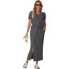 imageGRECERELLE Women Summer Casual 2 Piece Sets VNeck WrinkleFree Top amp Elastic Waist Midi Side Slit Skirt with PocketsDark Gray