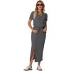 imageGRECERELLE Women Summer Casual 2 Piece Sets VNeck WrinkleFree Top amp Elastic Waist Midi Side Slit Skirt with PocketsDark Gray