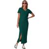 imageGRECERELLE Women Summer Casual 2 Piece Sets VNeck WrinkleFree Top amp Elastic Waist Midi Side Slit Skirt with PocketsDark Green