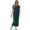 imageGRECERELLE Women Summer Casual 2 Piece Sets VNeck WrinkleFree Top amp Elastic Waist Midi Side Slit Skirt with PocketsDark Green