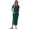 imageGRECERELLE Women Summer Casual 2 Piece Sets VNeck WrinkleFree Top amp Elastic Waist Midi Side Slit Skirt with PocketsDark Green