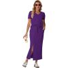 imageGRECERELLE Women Summer Casual 2 Piece Sets VNeck WrinkleFree Top amp Elastic Waist Midi Side Slit Skirt with PocketsDark Purple
